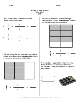 Math Quiz - 4th Grade - Module 5 Topic B by MsJ | TpT