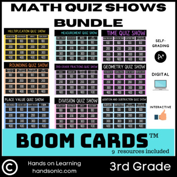 Preview of 3rd Grade Math Review Games Quiz Show Boom Cards Bundle