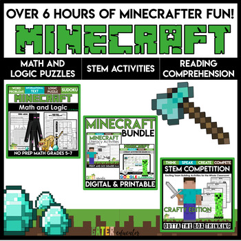 Preview of Math | Reading Activities | Minecraft Math | Minecraft Centers BUNDLE