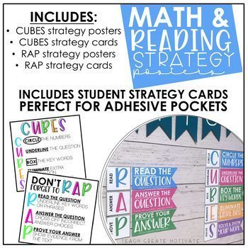 Preview of Math Strategies & Reading Strategies Posters and Strategy Cards, Bulletin Board