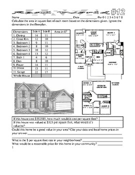 Preview of Math Real World Area 12 Mathematics Geometry Floorplan Area Applied Math