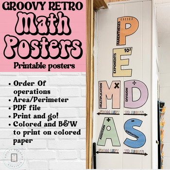 Preview of Math Reference Display, PEMDAS- Retro Groovy Classroom Decor