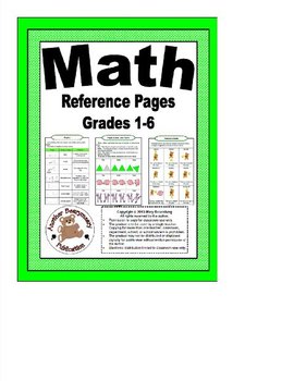 Preview of Math Reference Pages for Grades 1-6 in Color and B & W