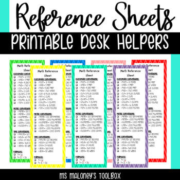 Preview of Math Reference Sheet Desk Helper | MEASUREMENT & DATA | Printable