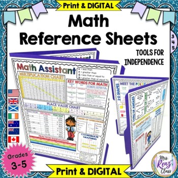 Preview of Math Reference Sheets (Grades 3-5) Math Reference Charts - Print & DIGITAL