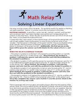 Preview of Math Relay Activity--Solving Linear Equations