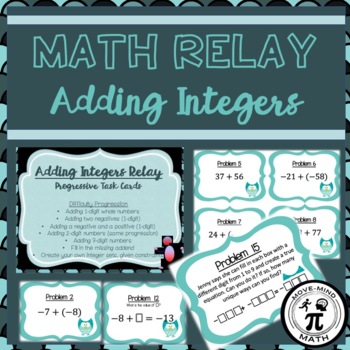 Preview of Math Relay: Adding Integers (Progressive Task Cards)