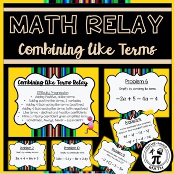 Preview of Math Relay: Combining Like Terms (Progressive Task Cards)