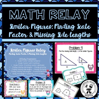 Preview of Math Relay: Similar Figures Activity Task Cards (Scale Factor & Side Lengths)