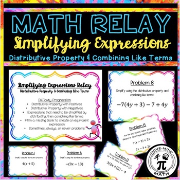 Preview of Math Relay: Simplifying Expressions-Distributive Property/Combining Like Terms