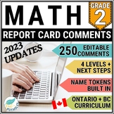 Grade 2 Ontario Report Card Comments MATH - EDITABLE UPDAT