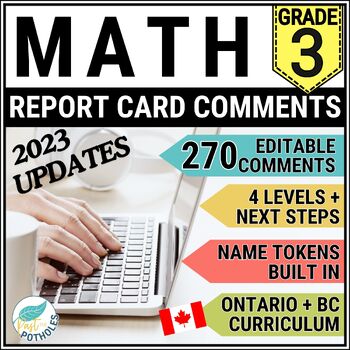 Preview of Grade 3 Report Card Comments Ontario + BC Social MATH EDITABLE UPDATED 2023