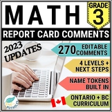Grade 3 Report Card Comments Ontario + BC MATH EDITABLE UP