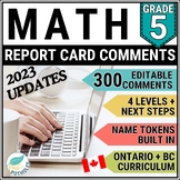 Grade 5 Ontario Report Card Comments MATH - UPDATED EDITAB
