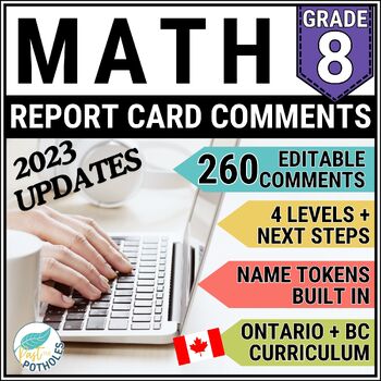 Preview of Grade 8 Ontario Report Card Comments Math UPDATED EDITABLE British Columbia