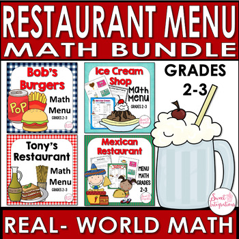 Preview of Math Restaurant Menu 2-3 Bundle Activities - Money Problems - Financial Literacy