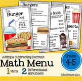 Math Restaurant Menu - The Burger Joint (4th  - 5th)