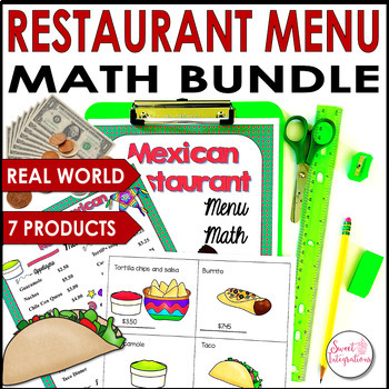 Preview of Restaurant Menu Math Bundle - Real World Math - Money and Word Problems