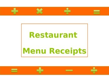 Preview of Math - Restaurant Menu Receipts