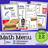 Math Restaurant Menu - The Burger Joint (2nd - 3rd)