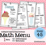Math Restaurant Menu - The Sweet Tooth (4th - 5th)