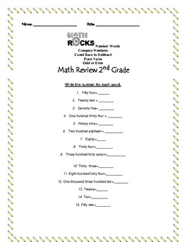 Preview of Math Review - 2nd Grade Assessment Worksheet