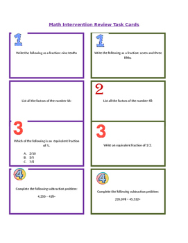 Preview of Math Review/Intervention Task Cards 4th-6th grade