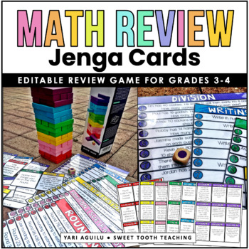 Preview of Math Review Jenga Game | 3rd-4th Grade | EDITABLE Cards