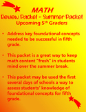 Math Review Packet - Summer Packet (Upcoming 5th Graders)