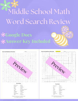 Preview of Math Review Word Search