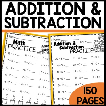 Preview of Addition and Subtraction Fluency Within 20 Practice Worksheets First Grade Math