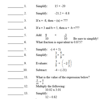 Preview of Math Review of Skills