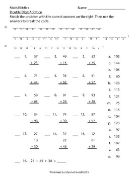 Math Riddle - Back to School - Double Digit Addition Worksheet - Fun Math