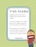 Math Riddle Cards and Student Riddle Worksheet