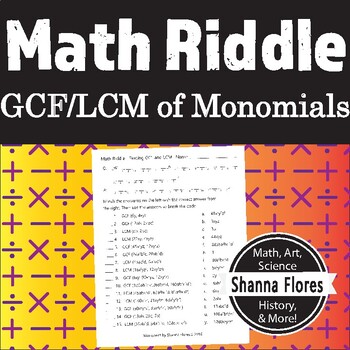 Preview of Math Riddle - Finding the GCF and LCM of Monomials - Fun Math
