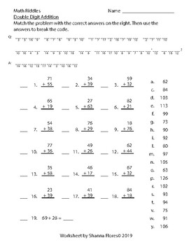 Math Riddle - Valentine's Day - Double Digit Addition Worksheet - Fun Math