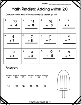 grade worksheets math 4 riddle Riddles: Adding within Math in Sunny Subtracting and by 20