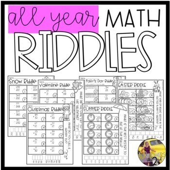 Preview of 2nd and 3rd Grade Math Riddles All Year Bundle