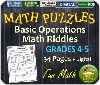 Preview of Adding, Subtracting, Multiplying, Dividing Math Puzzles - Print and Digital