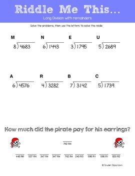 long division math riddles by snyder classroom tpt