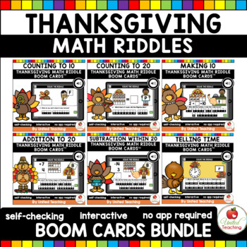 Preview of Math Riddles Thanksgiving Boom Cards Bundle