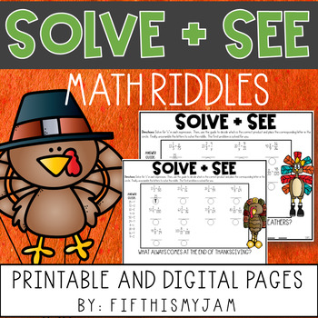 Preview of Numbers and Fractions Math Riddles | Upper Elementary | Thanksgiving Theme