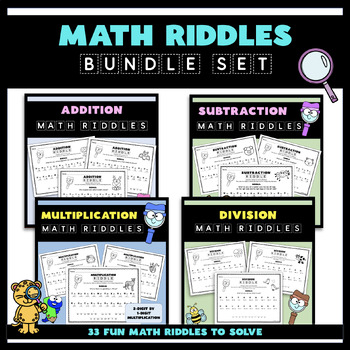 Preview of Math Riddles Worksheet Bundle - Addition, Subtraction, Multiplication & Division