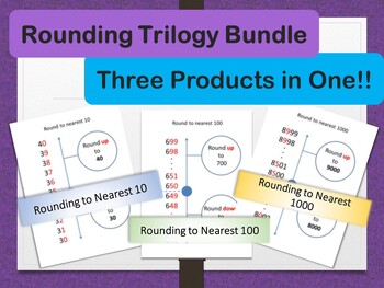 Preview of Math Rounding Guide Sheet Trilogy Bundle Whole Numbers Tens Hundreds Thousands
