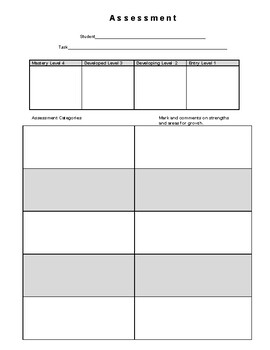 Preview of Assessment Rubric Blank Student Directed Teacher Guided