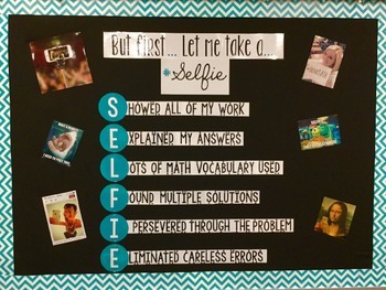 Preview of Math SELFIE "But first, let me take a..." Bulletin Board Mnemonic Device