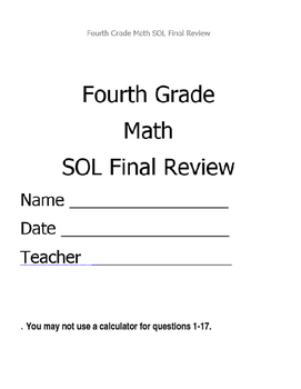 Preview of Math VA SOL Fourth Grade Final Review