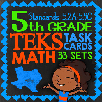 Preview of 5th Grade STAAR Math Review Task Cards ★ 33 Sets Cover All TEKS Math Standards