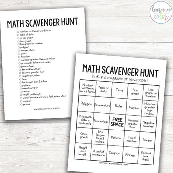 Math Scavenger Hunt Bingo by Learn in Color | Teachers Pay Teachers