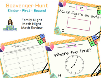 Preview of Math Scavenger Hunt - Elementary - Family / Math Night (Bilingual)